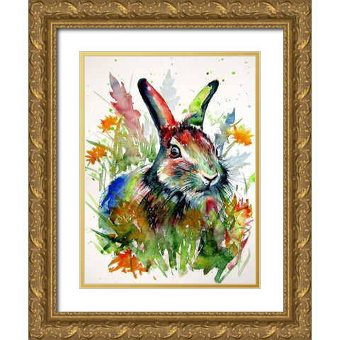 Rabbit in the Grass Gold Ornate Wood Framed Art Print with Double Matting by Kovacs, Anna Brigite