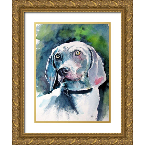 Weimaraner Retriever Gold Ornate Wood Framed Art Print with Double Matting by Kovacs, Anna Brigite