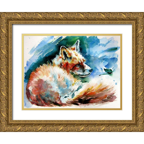 Red Fox Resting Gold Ornate Wood Framed Art Print with Double Matting by Kovacs, Anna Brigite