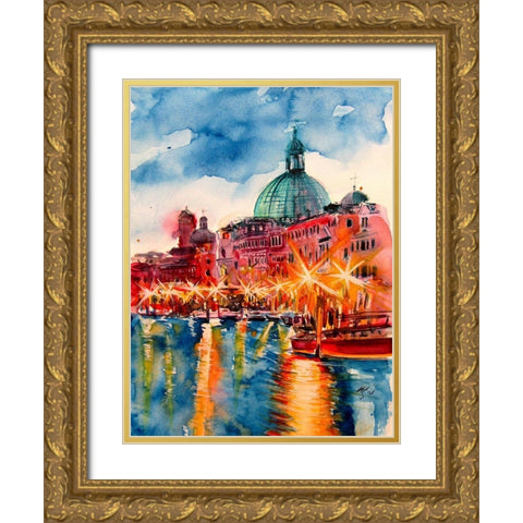 Venice at Night Gold Ornate Wood Framed Art Print with Double Matting by Kovacs, Anna Brigite
