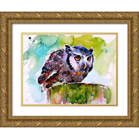 Resting Owl Gold Ornate Wood Framed Art Print with Double Matting by Kovacs, Anna Brigite