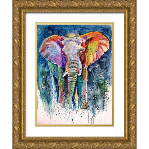 Colorful Elephant Gold Ornate Wood Framed Art Print with Double Matting by Kovacs, Anna Brigite