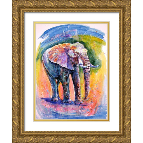Elephant by the Water Gold Ornate Wood Framed Art Print with Double Matting by Kovacs, Anna Brigite