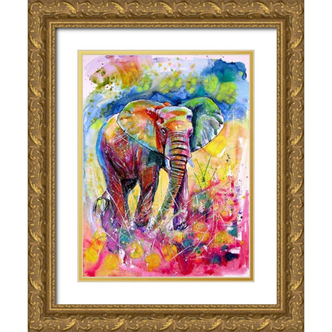 Elepahtn on the Meadow Gold Ornate Wood Framed Art Print with Double Matting by Kovacs, Anna Brigite