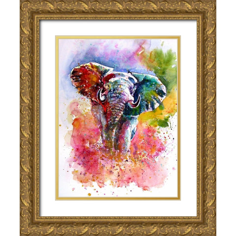 Joyfull Elephant Gold Ornate Wood Framed Art Print with Double Matting by Kovacs, Anna Brigite