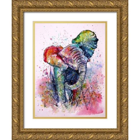 Playing Elephant Gold Ornate Wood Framed Art Print with Double Matting by Kovacs, Anna Brigite