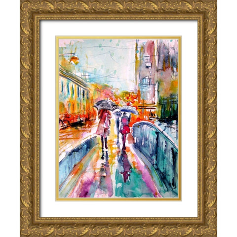 Rain in the City Gold Ornate Wood Framed Art Print with Double Matting by Kovacs, Anna Brigite