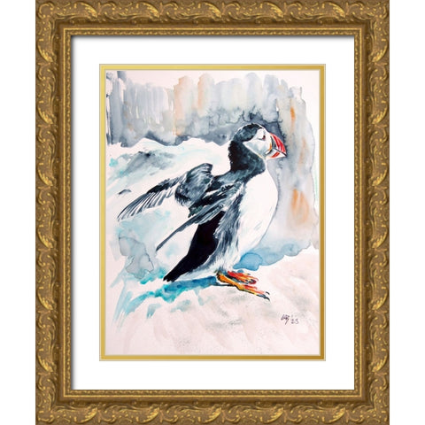 Puffin Gold Ornate Wood Framed Art Print with Double Matting by Kovacs, Anna Brigite