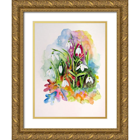 Snowdrops I Gold Ornate Wood Framed Art Print with Double Matting by Kovacs, Anna Brigite