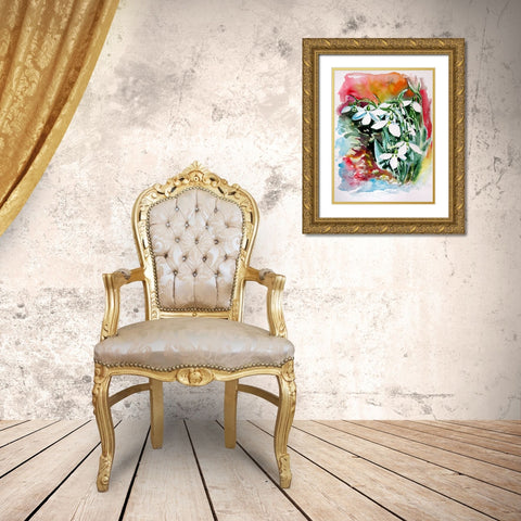 Snowdrops II Gold Ornate Wood Framed Art Print with Double Matting by Kovacs, Anna Brigite