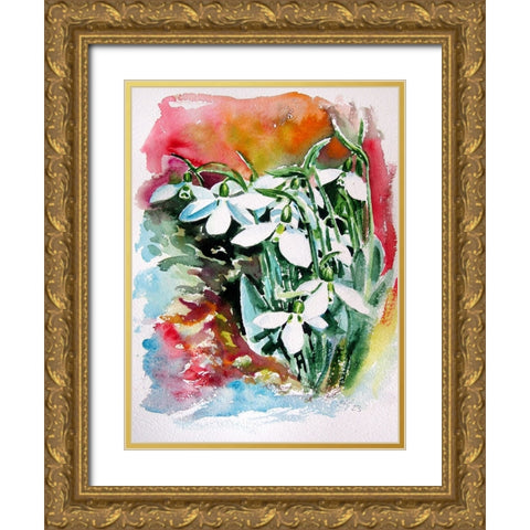 Snowdrops II Gold Ornate Wood Framed Art Print with Double Matting by Kovacs, Anna Brigite