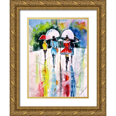 Walking Peoples III Gold Ornate Wood Framed Art Print with Double Matting by Kovacs, Anna Brigite