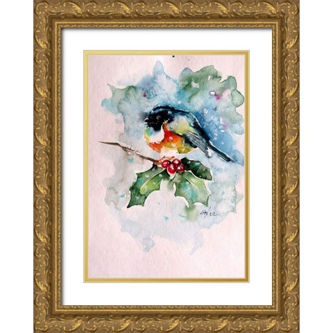 Bird at Snowfall Gold Ornate Wood Framed Art Print with Double Matting by Kovacs, Anna Brigite