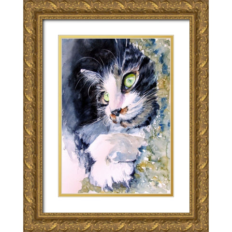 Resting Cat Gold Ornate Wood Framed Art Print with Double Matting by Kovacs, Anna Brigite