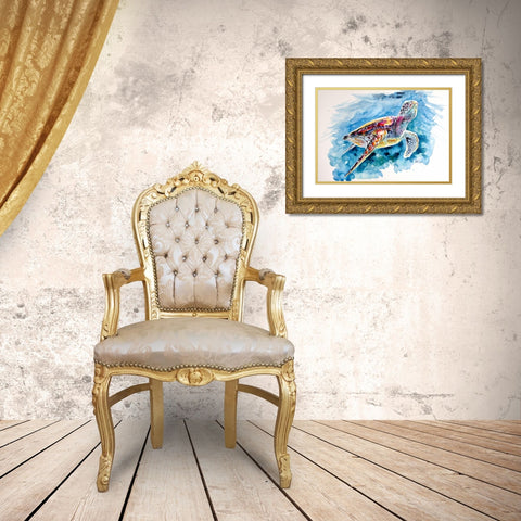 Turtle Gold Ornate Wood Framed Art Print with Double Matting by Kovacs, Anna Brigite