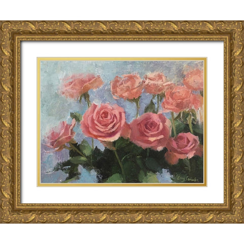 Rose Morning Gold Ornate Wood Framed Art Print with Double Matting by Strube, Ling