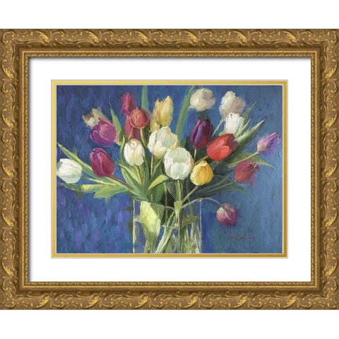 Tulip Bouquet Gold Ornate Wood Framed Art Print with Double Matting by Strube, Ling