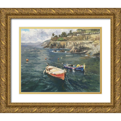 Boats in Italy Gold Ornate Wood Framed Art Print with Double Matting by Strube, Ling