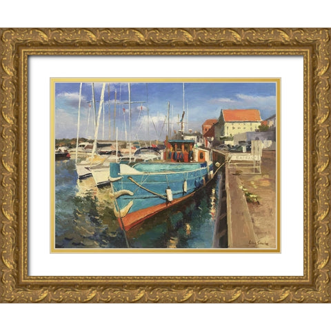 Denmark Harbour - Midderfart Gold Ornate Wood Framed Art Print with Double Matting by Strube, Ling