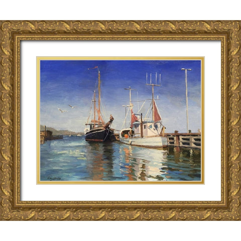 Danmark Harbour Gold Ornate Wood Framed Art Print with Double Matting by Strube, Ling