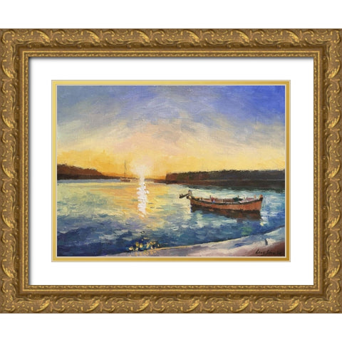 Cefalu, Sicily Sunset Gold Ornate Wood Framed Art Print with Double Matting by Strube, Ling