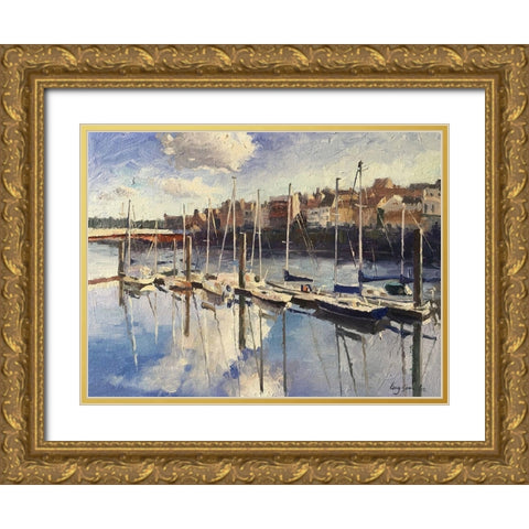 England Landscape - Whitby Gold Ornate Wood Framed Art Print with Double Matting by Strube, Ling