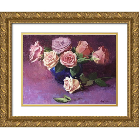 Rose Bouquet II Gold Ornate Wood Framed Art Print with Double Matting by Strube, Ling
