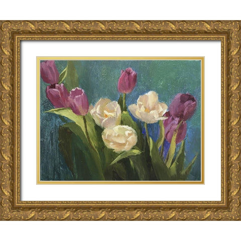 Tulips Gold Ornate Wood Framed Art Print with Double Matting by Strube, Ling