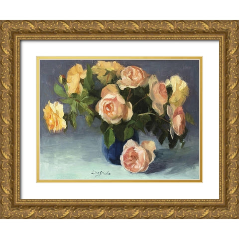 Summer Roses Gold Ornate Wood Framed Art Print with Double Matting by Strube, Ling