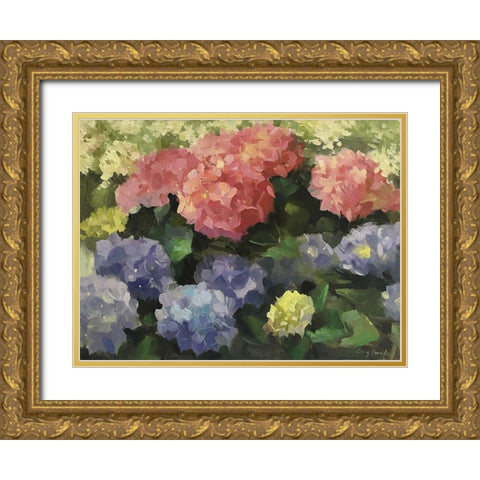 Hydrangeas Gold Ornate Wood Framed Art Print with Double Matting by Strube, Ling