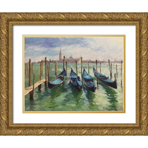 The Gondola at Venice Gold Ornate Wood Framed Art Print with Double Matting by Strube, Ling