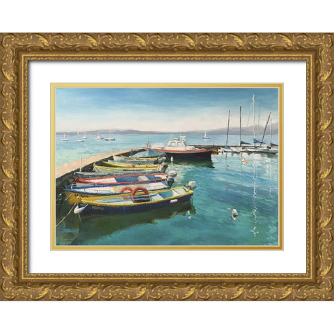 Italy Seascape Gold Ornate Wood Framed Art Print with Double Matting by Strube, Ling