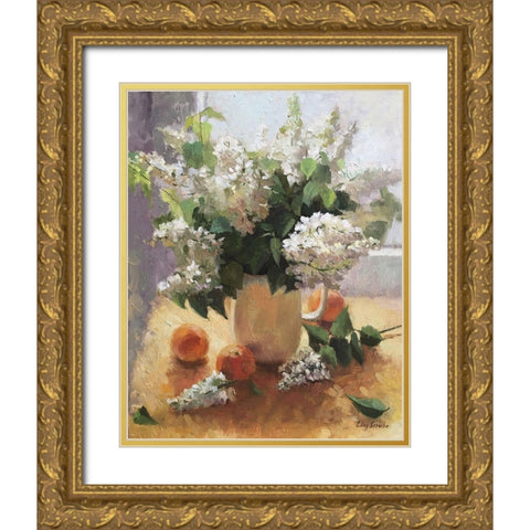 The White Lilac Gold Ornate Wood Framed Art Print with Double Matting by Strube, Ling