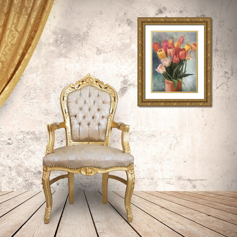 Tulips in Vase Gold Ornate Wood Framed Art Print with Double Matting by Strube, Ling