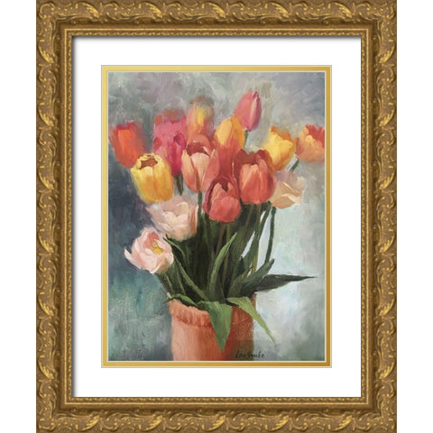 Tulips in Vase Gold Ornate Wood Framed Art Print with Double Matting by Strube, Ling