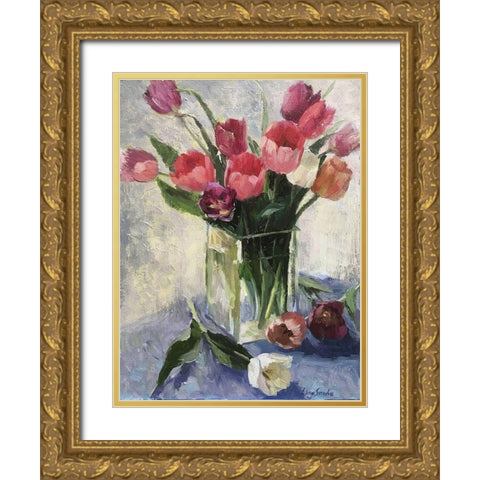 Tulips in Vase II Gold Ornate Wood Framed Art Print with Double Matting by Strube, Ling