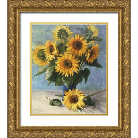 Sunflower Gold Ornate Wood Framed Art Print with Double Matting by Strube, Ling