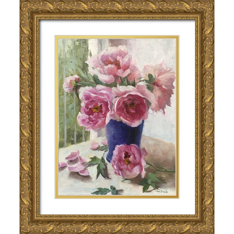Peony I Gold Ornate Wood Framed Art Print with Double Matting by Strube, Ling