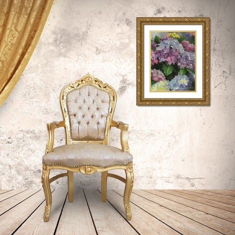Hydrangea Garden Gold Ornate Wood Framed Art Print with Double Matting by Strube, Ling