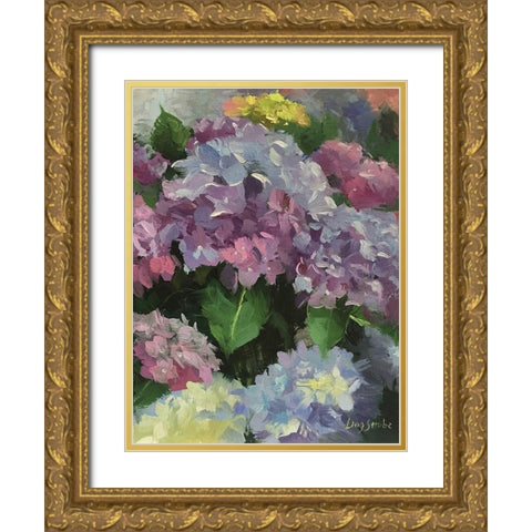 Hydrangea Garden Gold Ornate Wood Framed Art Print with Double Matting by Strube, Ling