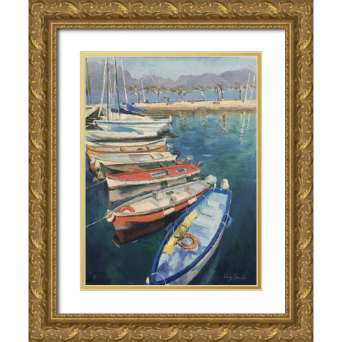 The Harbour in Lake Garda Gold Ornate Wood Framed Art Print with Double Matting by Strube, Ling