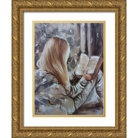 I Like Read Books Gold Ornate Wood Framed Art Print with Double Matting by Luniak, Monika