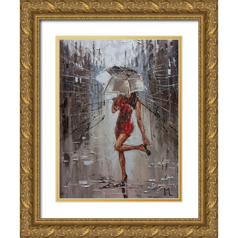 Rain Street Spring Gold Ornate Wood Framed Art Print with Double Matting by Luniak, Monika