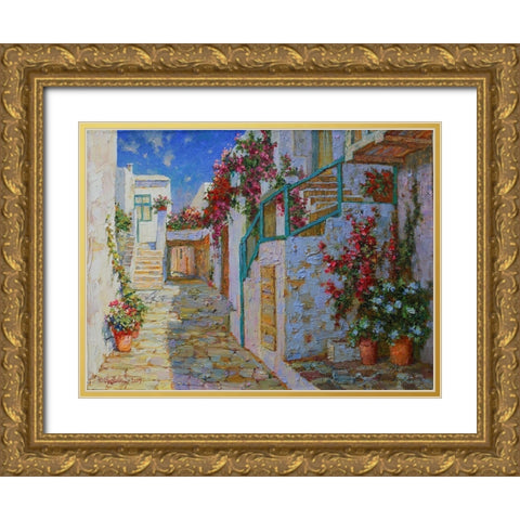 Island Mikonos Gold Ornate Wood Framed Art Print with Double Matting by Obuchovsky, Yury