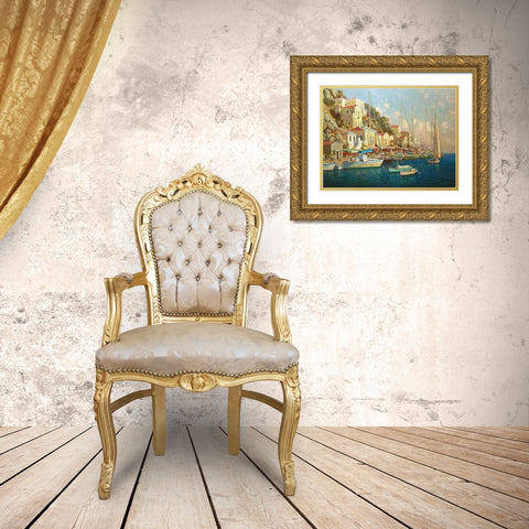 Greek Island Samos Gold Ornate Wood Framed Art Print with Double Matting by Obuchovsky, Yury