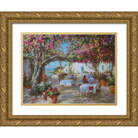 Cafe near Sea Gold Ornate Wood Framed Art Print with Double Matting by Obuchovsky, Yury