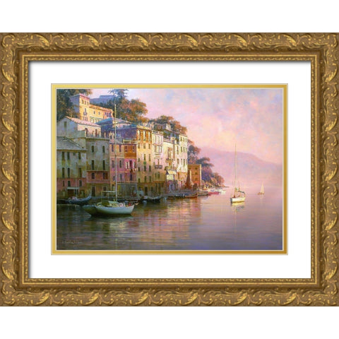 Portofino Gold Ornate Wood Framed Art Print with Double Matting by Obuchovsky, Yury
