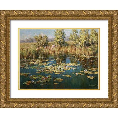 Pond Gold Ornate Wood Framed Art Print with Double Matting by Obuchovsky, Yury
