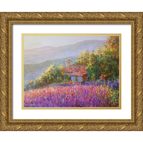 Morning Light in Provence Gold Ornate Wood Framed Art Print with Double Matting by Obuchovsky, Yury