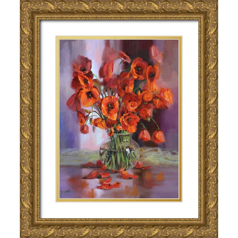 Poppies Gold Ornate Wood Framed Art Print with Double Matting by Rogozina, Svetlana